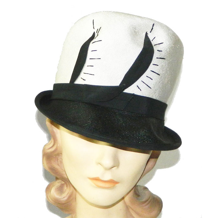 1960s black and white straw hat